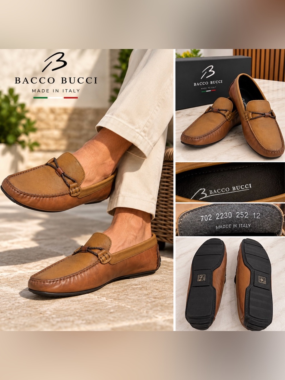 Bacco Bucci Men’s Two-Tone Tan & Brown Leather Moccasin Loafers Size 12
